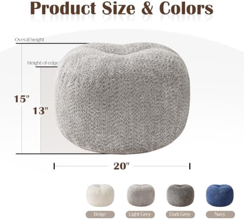 SHOUREN Stuffed Round Ottoman,Pouf Ottoman Foot Rest,20 X 15,Light Brown