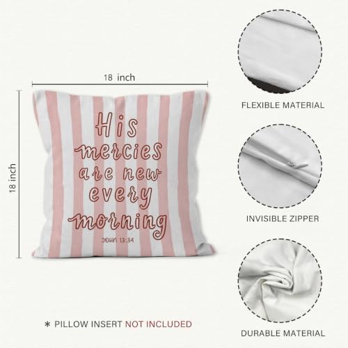 Preppy Pink Striped Christian Bible Verse Throw Pillow Cover 18x18