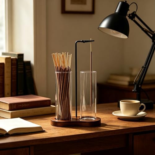 Glass Incense Holder,Retro Incense Sticks Burner Holder with Storage,Hang Upside Down Incense Holder with Ash Catcher (Rustic)