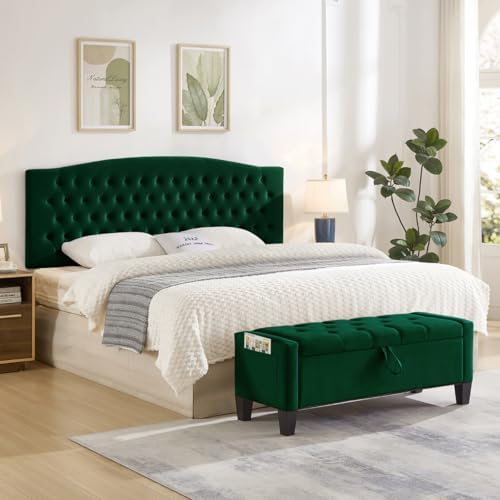 24KF Upholstered Tufted Button Velvet Wall Mounted Headboard,Comfortable Fashional Headboard King/CA King Size, 6058-K-Jade