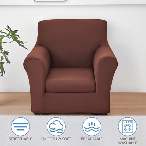Stretch Sofa Cover Couch Covers, 2-Piece Armchair Cover with Separate Cushion Cover, Washable Soft Spandex Furniture Protector for Living Room(Armchair, Coffee)