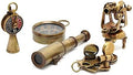 Set of 5 Nautical Miniature Christmas Tree Ornaments – Vintage Telescope, Compass, Sextant, Theodolite & Telegraph Replicas – Steampunk Maritime Decor & Collectible Gift Set