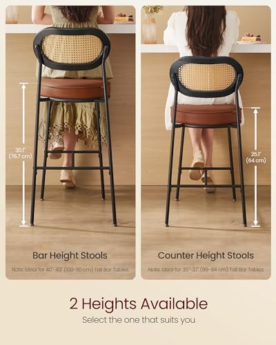 VASAGLE Bar Stools Set of 4, 25.1-Inch Counter Height, PE Rattan Back