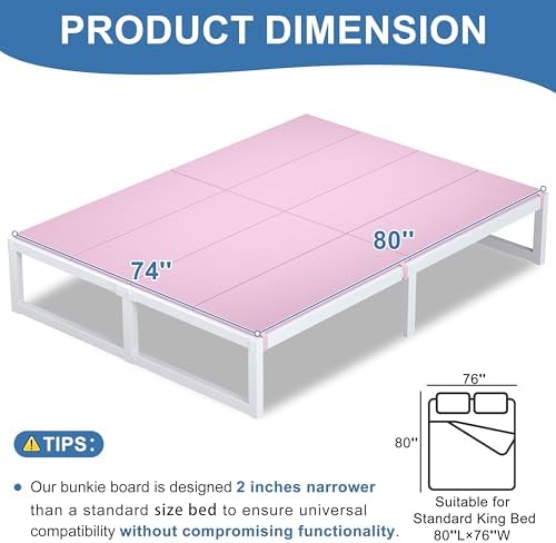 Lutown-Teen Bunkie Board King High-Density Polymer Bed Support, Pink