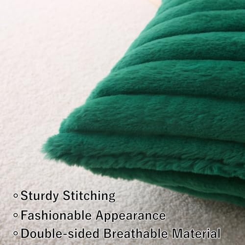Decorative Throw Pillow with Inserts, Set of 2 Soft Faux Fur Throw Pillows, Square Boho Striped Pillow for Couch, Bed, Sofa Decor