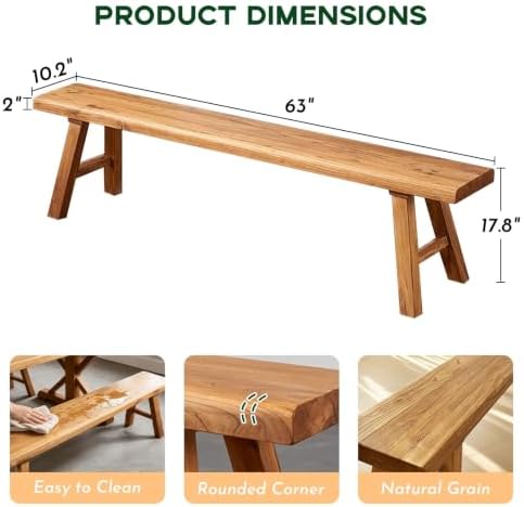 Narrow Entryway Bench Farmhouse Wood End of Bed Bench 20" 32" 39" 47" 55" 63" 71" 79" Sturdy Stable Skinny Long Benchs for Bedroom Hallway Dining Room Porch Easy to Assemble Natural Finish(63")
