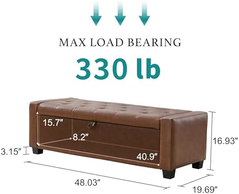 Huatean Home 48" Ottoman with Storage, Brown Storage Ottoman Bench