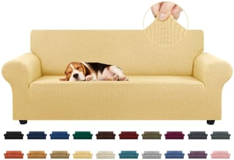 KEKUOU Stretch Couch Covers for Sofa, 3 Cushion Couch Slipcover,Champagne