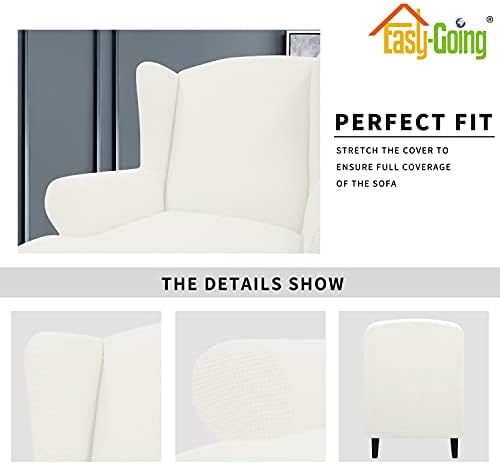 Easy-Going Stretch Large Wingback Chair Sofa Slipcover Cream