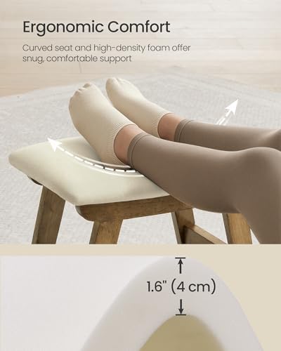SONGMICS Foot Stool Ottoman, Padded Foot Rest Under Desk, Solid Wood Frame