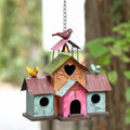 Large Bird Houses for Outside Hanging, 4 Hole Outdoor Bird House with Bell, Easy Clear, Colorful Metal Bird Houses for Outside.