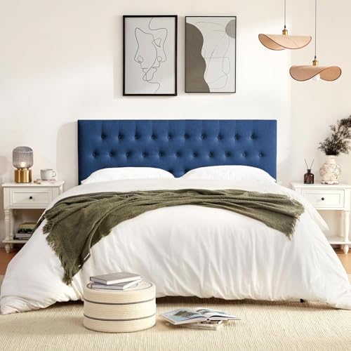 Tufted Upholstered Headboard Full Size, Adjustable Height 37- 51 in, Blue