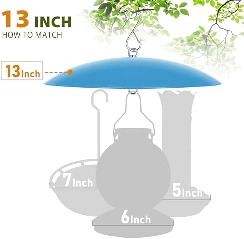 13" Bird Feeder Rain Guard, Hummingbird Feeder Shade Dome Cover, Hanging Baffle for Bird Feeder Pole,Smart Birds Feeder's Umbrella(Translucent Blue), 1 Pack