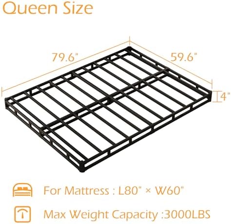 Queen Box Spring 4 Inch Low Profile, Bed Base with Fabric Cover