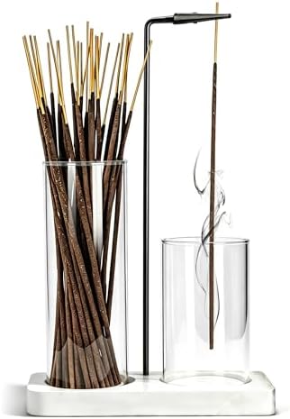 2 in 1 Incense Holder for Sticks Incense Burner Holder with Storage,Glass Upside Down Incense Holder for Sticks with Glass Ash Catcher for Meditation Yoga Spa Room Home Decor[White]