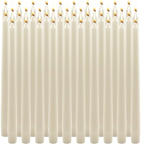 40 Pack Ivory Taper Candles, 10 Inch Unscented Paraffin Dinner Candles