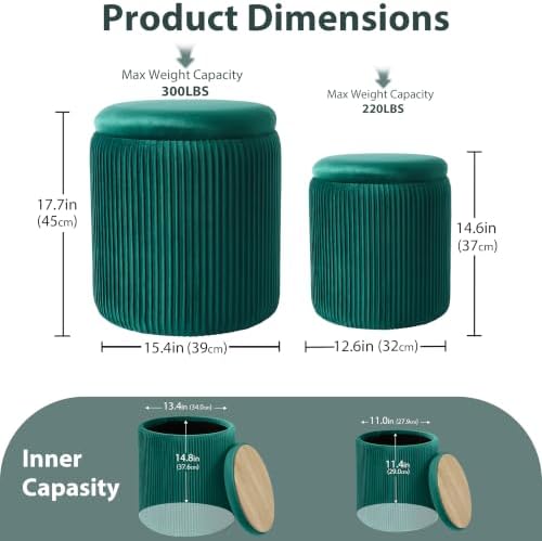 Royal Windsor Round Ottoman with Storage Set of 2, Storage Vanity Stool