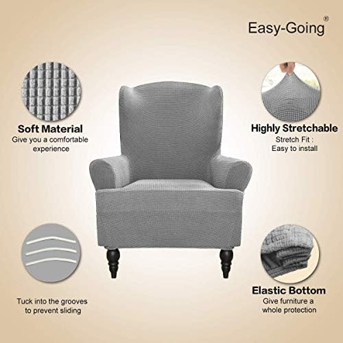 Easy-Going Stretch Wingback Chair Sofa Slipcover Light Gray