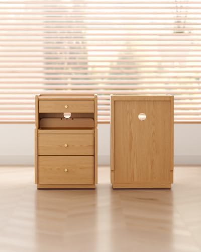 Solid Wood Narrow Nightstand with 3 Drawers,Natural 15.7",Fully Assembled
