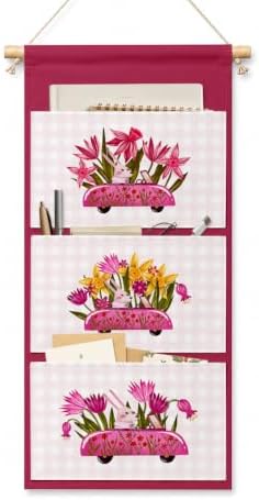IAXIC Flower Wall Hanging Organizer, Canvas Pockets for Girls Room