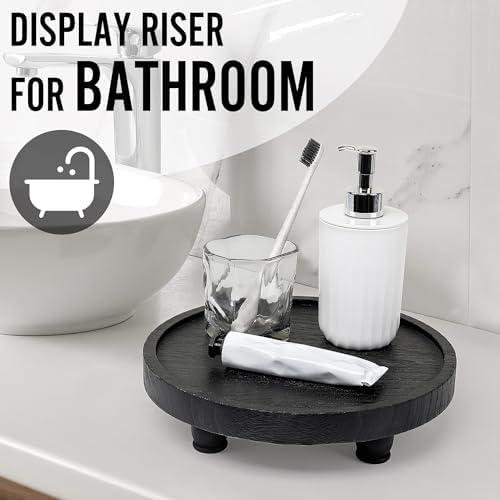 Tikea Round Wood Riser, Farmhouse Riser for Decor, Rustic Display Tray 10in