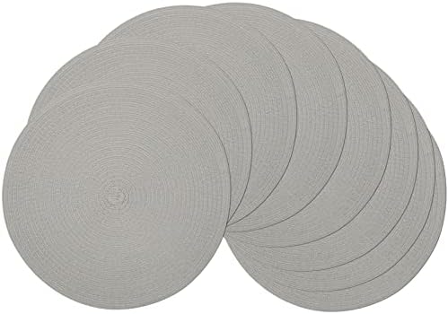 SHACOS Round Braided Placemats Set of 8 Washable Fabric Heat Resistant 15 inch Grey Round Table Mats for Dining Tables (Gray, 8)