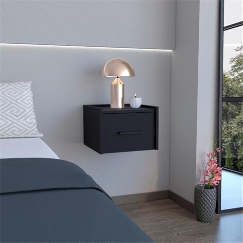 DEPOT E-SHOP 59" Yorktown Floating Nightstand with Space-Saving Design, Handy Drawer and Surface, 9.8" H, Black, Bedroom – Bedside Nightstand with Storage for Bedroom Beside Tables & Small Spaces
