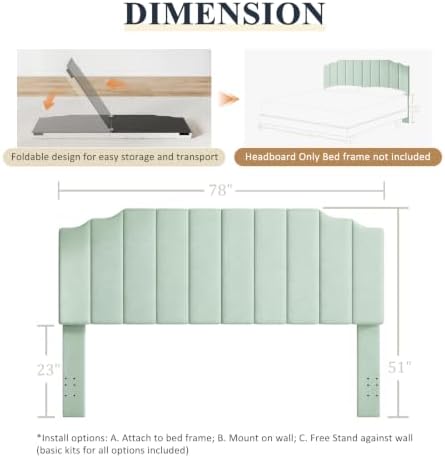 Befurtori King Size Headboard Only, Linen Wall Mount Headboard Sage Green