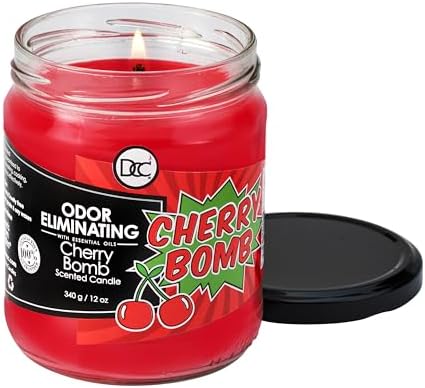 Cherry Bomb Odor Eliminating Highly Fragranced Candle - Eliminates 95% of Pet, Smoke, Food, and Other Smells Quickly - Up to 80 Hour Burn time - 12 Ounce Premium Soy Blend