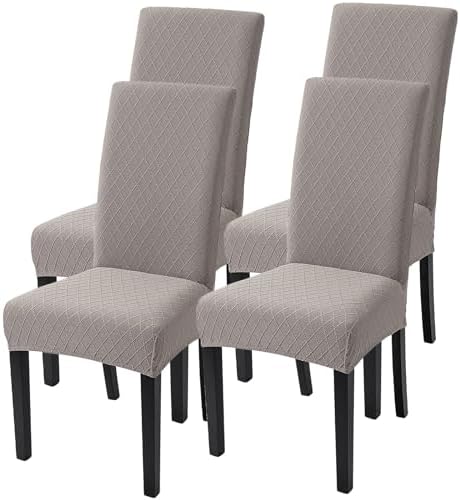 SearchI Dining Room Chair Covers Set of 4, Stretch Jacquard Parsons Chair Slipcovers Removable Washable Kitchen Chair Protector Cover for Dining Room, Hotel, Ceremony (Taupe Rhombus)