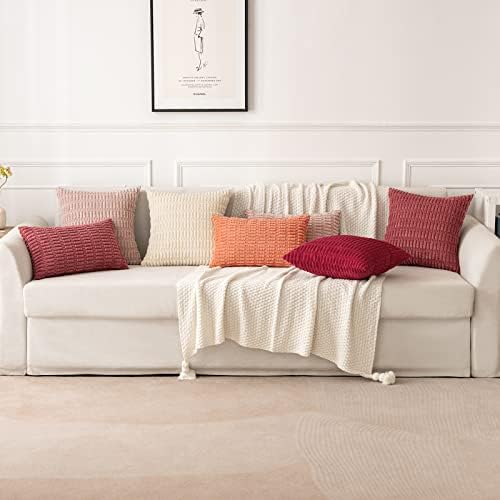 MIULEE Corduroy Decorative Throw Pillow Covers 20x20 Crimson Pack of 2
