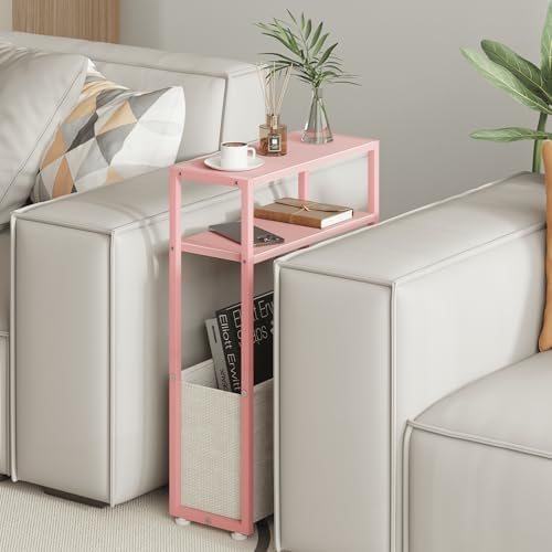 Leomonio Narrow Side Table, Slim Night Stand with Magazine Rack