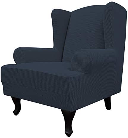 Easy-Going Stretch Large Wingback Chair Sofa Slipcover Dark Blue
