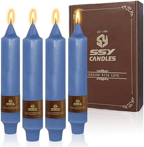NJAO HOO Dark Blue Short Taper Candle 7 Inch Candlesticks Unscented Dripless Tapered Candle Set for Home Decor Wedding Party Dinner Candles, 4 Pack