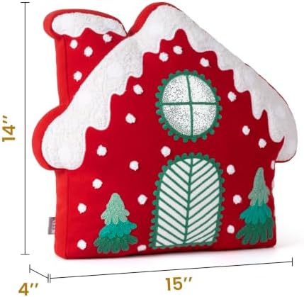 AELS Christmas House Throw Pillow, 16“ Decorative Holiday Plush Pillow, Soft Stuffed Christmas House Cushion for Christmas Home Decor, Living Room Sofa Bedroom Decoration, Red