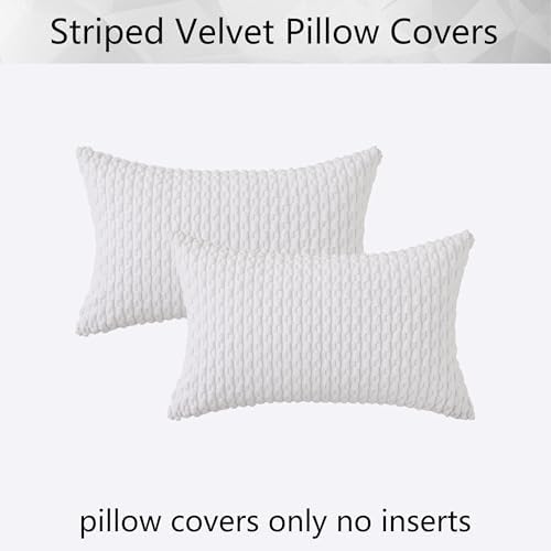 Kevin Textile Soft Corduroy 12"x20" Lumbar Pillow Covers 2 Pack, Pure White