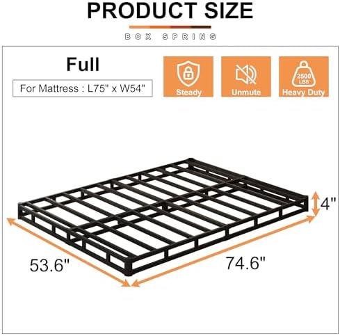 EMODA 4 Inch Full Box Spring Heavy Duty Bed Base with Fabric Cover