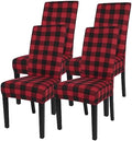 SearchI Christmas Chair Covers Set of 4, Stretch Xmas Kitchen Chair Cover Removable Washable Holiday Parsons Chair Slipcovers for Dining Room, Christmas Decoration, Ceremony (Black/Red Plaid)