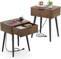HAIOOU Fluted Mid Century Modern Nightstands Set of 2 with Charging Station