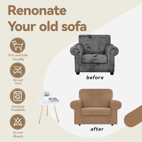 WEERRW Velvet Stretch 2 Pieces Chair Sofa Slipcovers Washable, Light Brown
