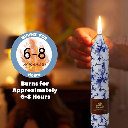 NJAO HOO Floral Taper Candles 7 Inch Short Candlesticks Hand Printed Blue and White Candlesticks Unscented Tapered Candle Set for Spring Home Garden Decor, 4Pcs