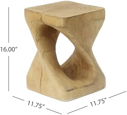 Christopher Knight Home Outdoor Side Table,Twist Shape End Table,Decorative Accent Table,Garden Stool Table for Patio Balcony Beach Pool Side,Lightweight Concrete,Wood Like Texture,Natural