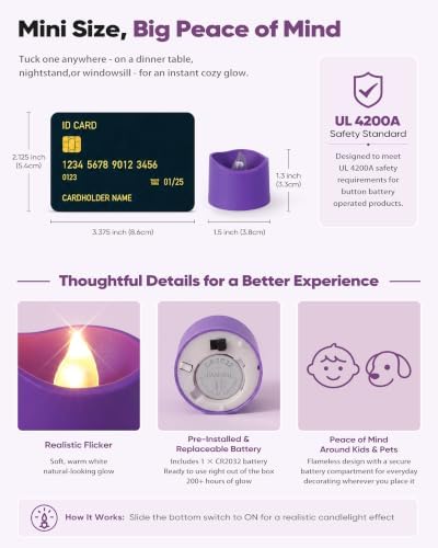 Homemory 24-Pack Purple Flameless Battery Tea Light Candles, 200+ Hours