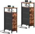 Somdot Narrow End Table Set of 2, Charging Station, Side Table, 3 Drawers