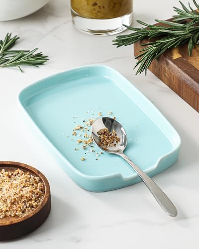 ABRUTY Spoon Rest for Stove Top, Ceramic Spoon Holder for Counter, Modern Farmhouse Decor Accessories for Spatula, Spoons or Tongs, Rectangular, Turquoise