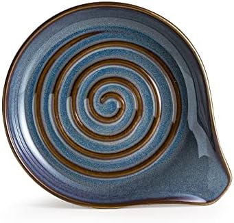 Spoon Holder, Cooking Spoon Rest for Stove Top Utensil Rest for Spoons, Ladles, Tongs, Spatula, Large Spoon Holder with Handle for Easy Grip Framhouse Decor Cute Kitchen Gadget, Gray and Blue