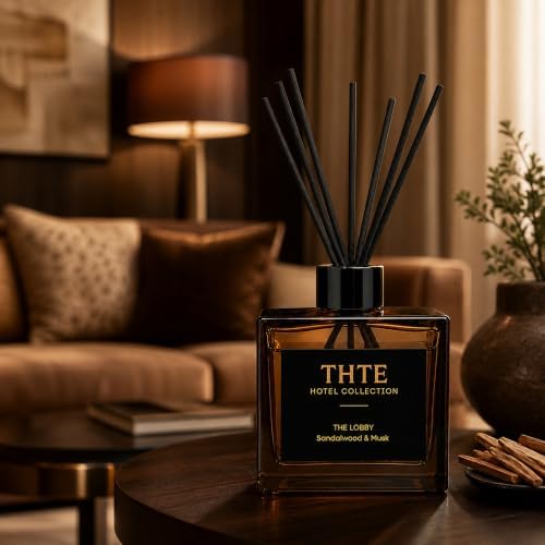 Hotel Reed Diffuser Set, 6.7 fl oz, Sandalwood and Musk with Citrus, Plum, Saffron, Cedarwood and Patchouli, Long-Lasting Home Fragrance for Bedroom, Living Room and Office
