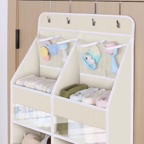Univivi Upgraded Over Door Organizer for Baby Stuff, Beige Pattern, 5-Shelf