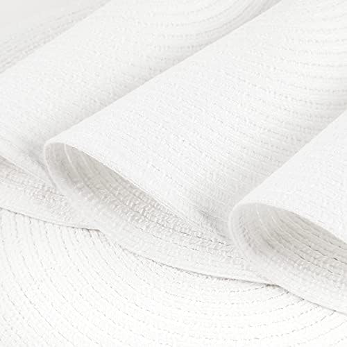 SHACOS Round Braided Placemats Set of 4 Washable Round Table Mats for Dining Table 15 inch (White, 4)