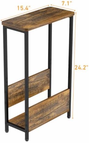 THUMEYE 7.1" Narrow Side Table for Small Spaces, 2 Tier Small End Table with Magazine Holder, Slim/Skinny Nightstand/Bedside Table for Living Room, Bedroom, 15.4" L x 24.2" H